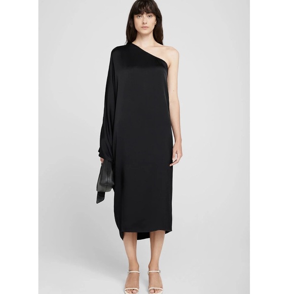 Anine Bing Black Rowan One Shoulder Silk Midi Dress Size XS - Picture 1 of 15
